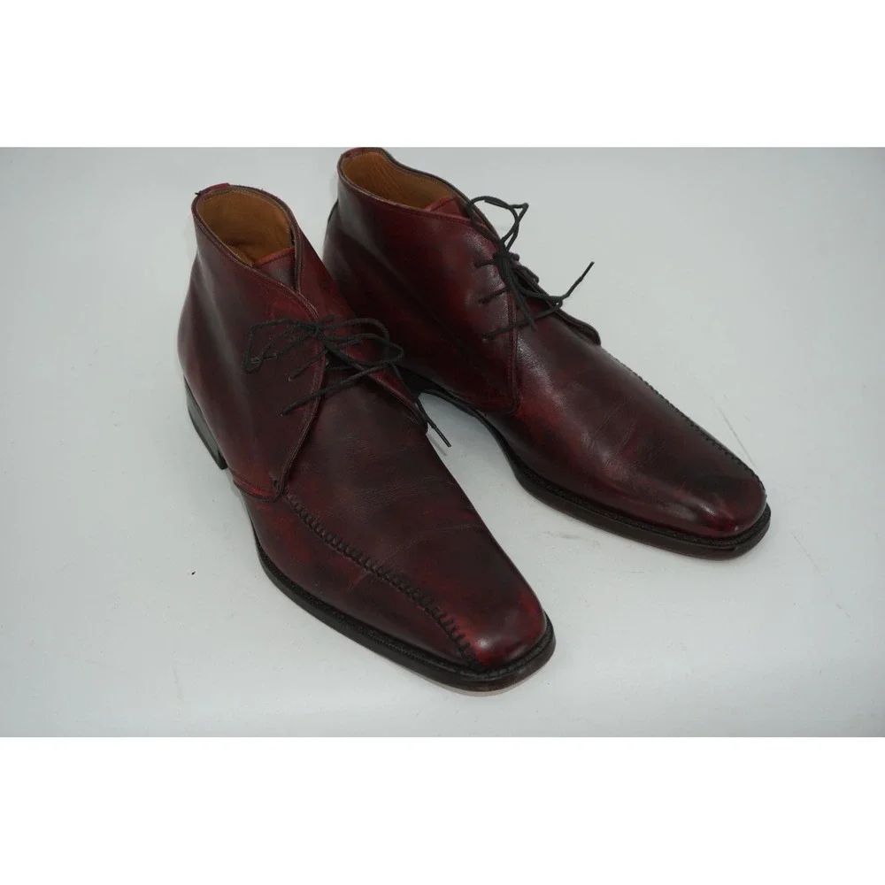 Calzoleria Harris Chukka Boots Red Leather Lace Up Dress Made In Italy Men's 10